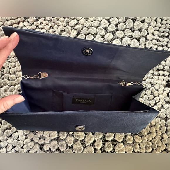 Navy Satin Clutch with Chain - Picture 2 of 4